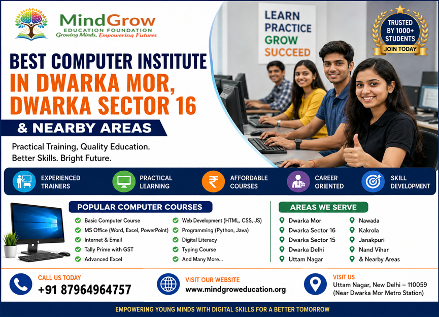 Free Education, Computer Training, digital literacy, skill development & Women Empowerment NGO in Dwarka Mor, dwarka Sector 16, Uttam Nagar & Dwarka